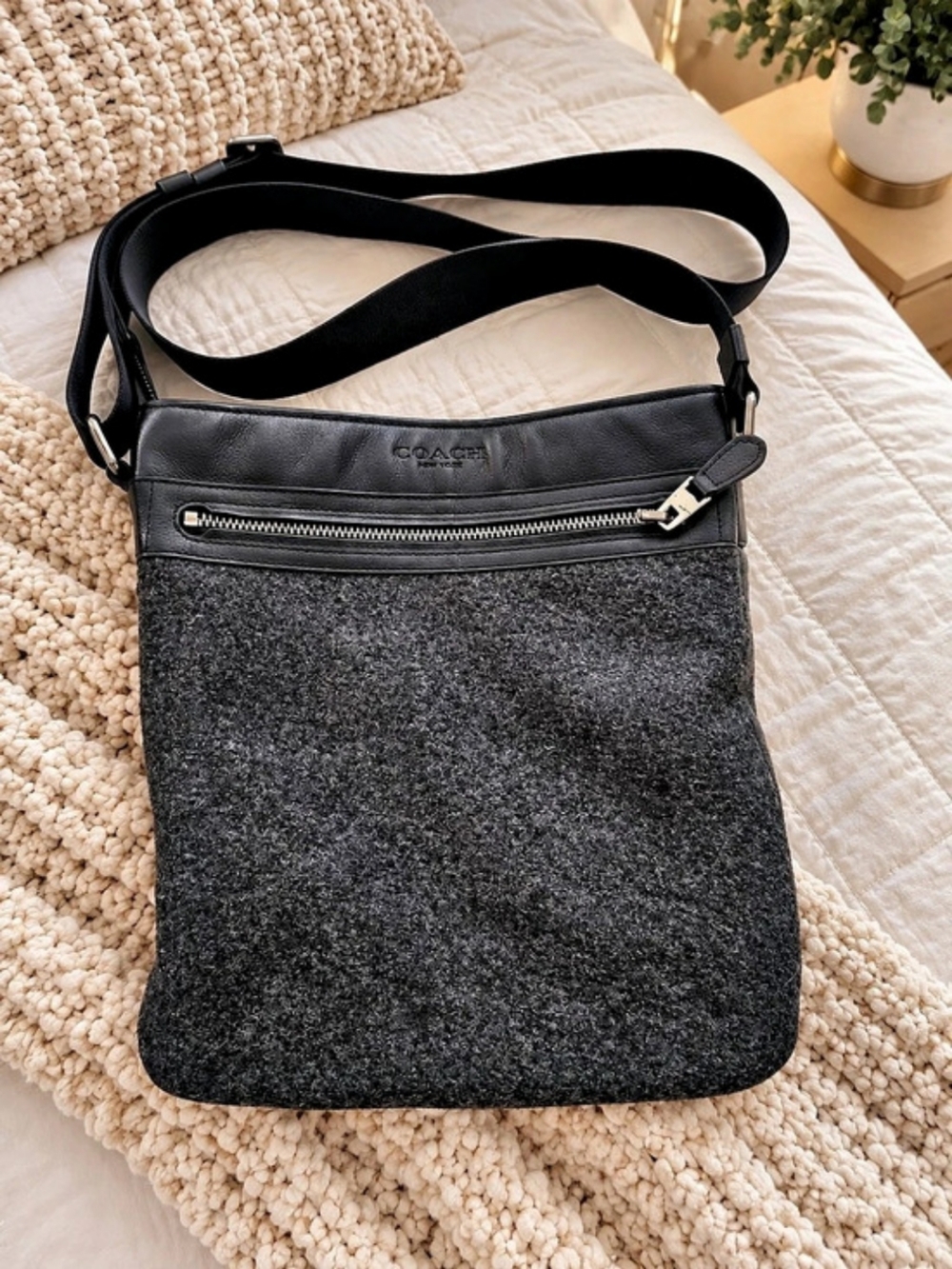 Coach Black & Gray Leather Crossbody Bag